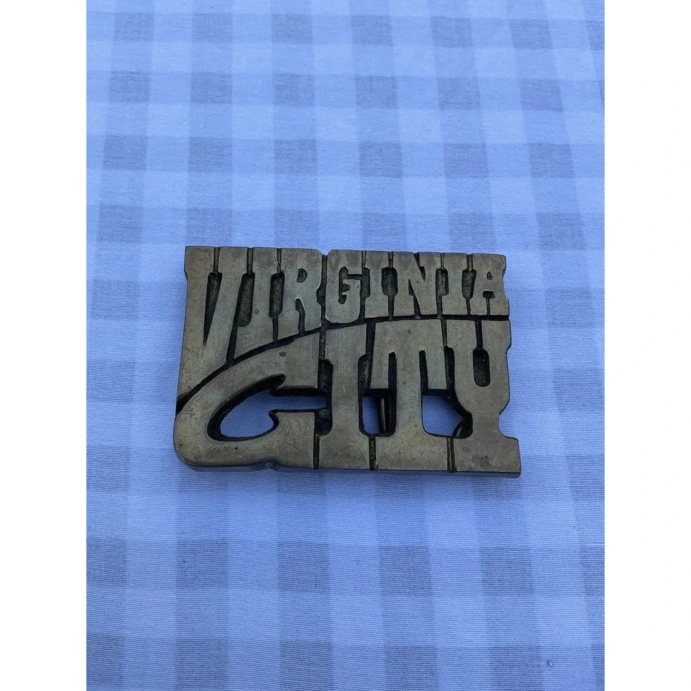 Vintage Solid‎ Brass Virginia City Belt Buckle Made In Taiwan Western